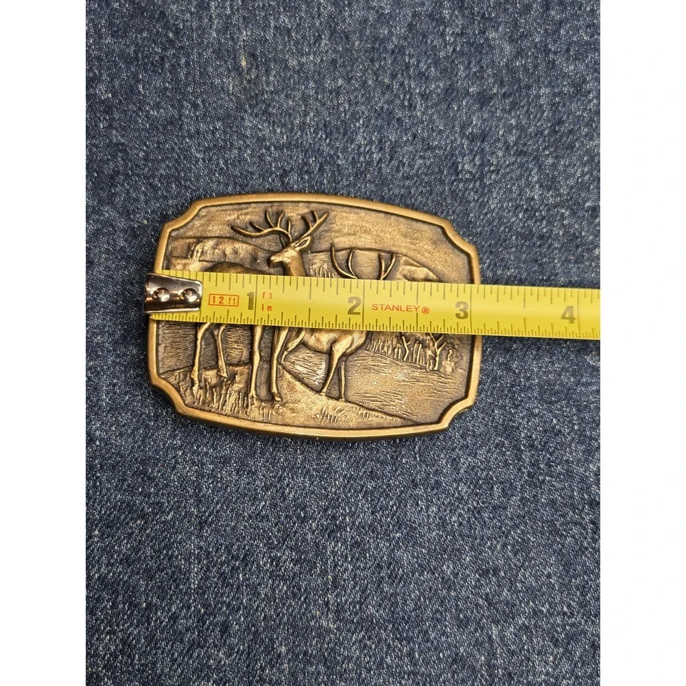 Vintage 1978 Solid Brass BTS Deer Bucks Belt Buckle